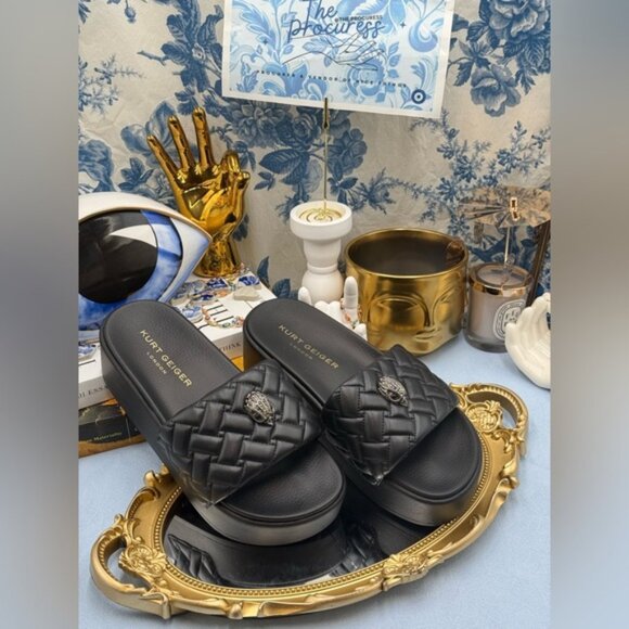 🆕 KURT GEIGER LONDON 🧿 NWOB Meena Eagle Platform Slides Sz EU 37 US 7 - Picture 2 of 16